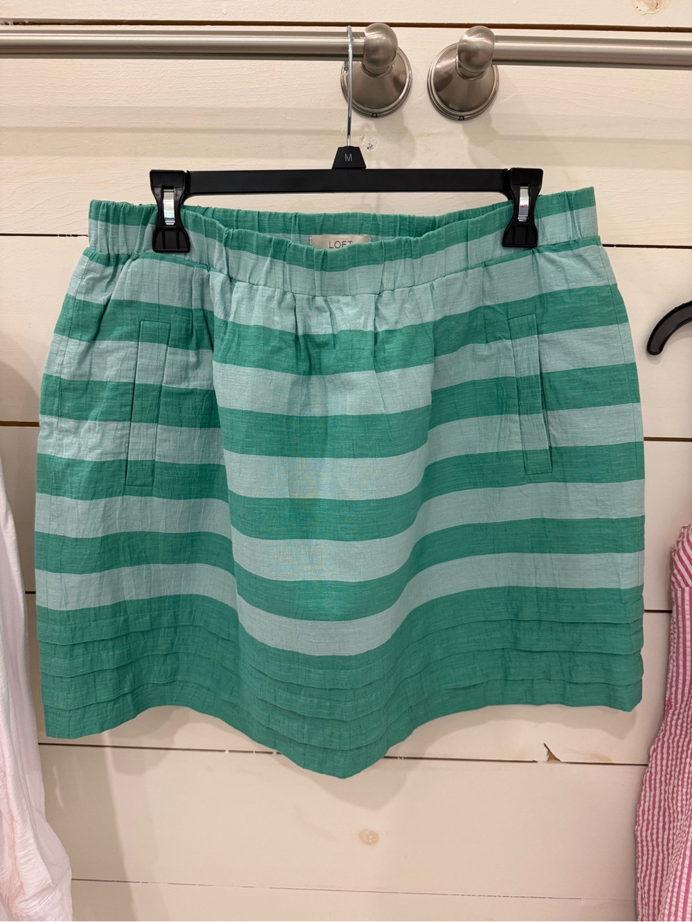 LOFT Mint and Kelly Green Striped A-Line Skirt